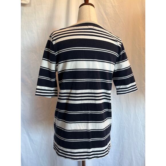 J Crew Pullover Cotton Blend Top Nautical Rope Detail Blue Wht Stripe Hamptons M - Picture 6 of 8